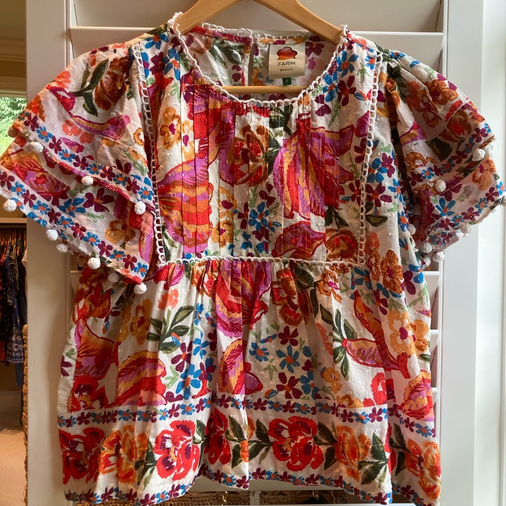 FARM Rio Floral Flutter Sleeve Top